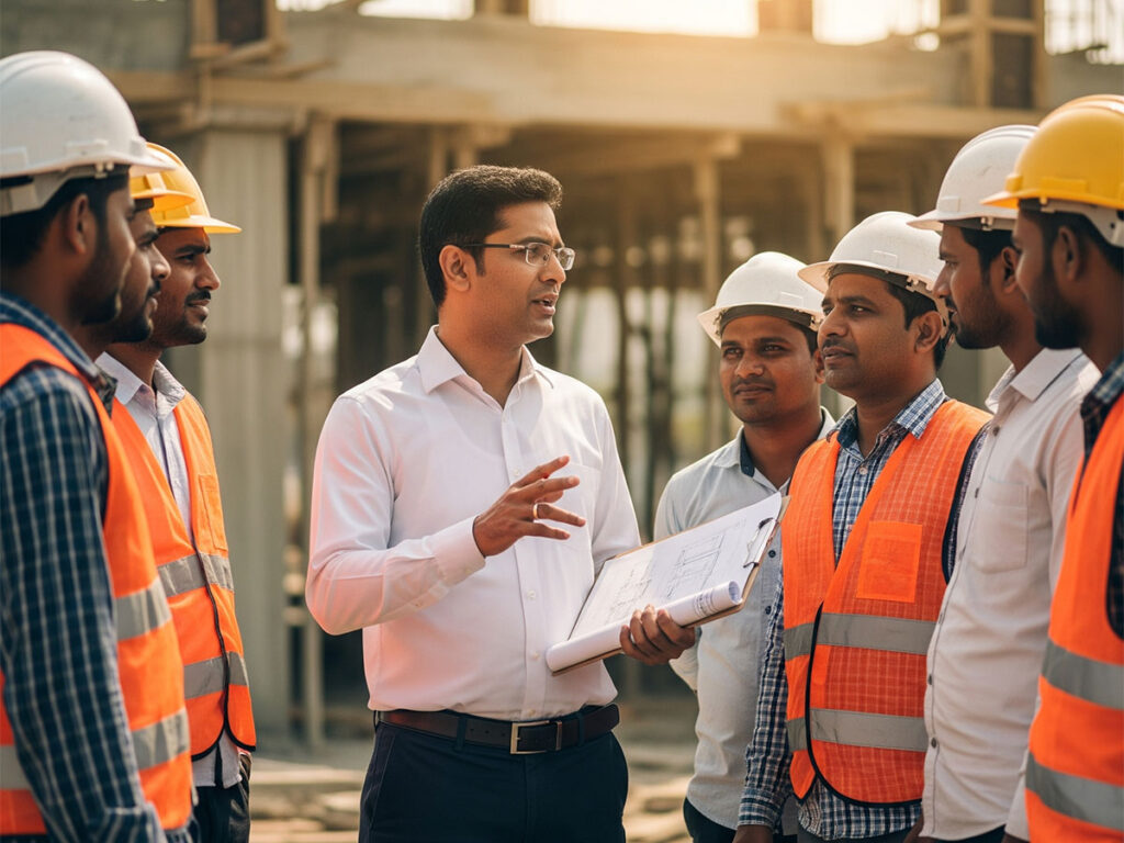 Architect in Raipur visiting site for discussion
