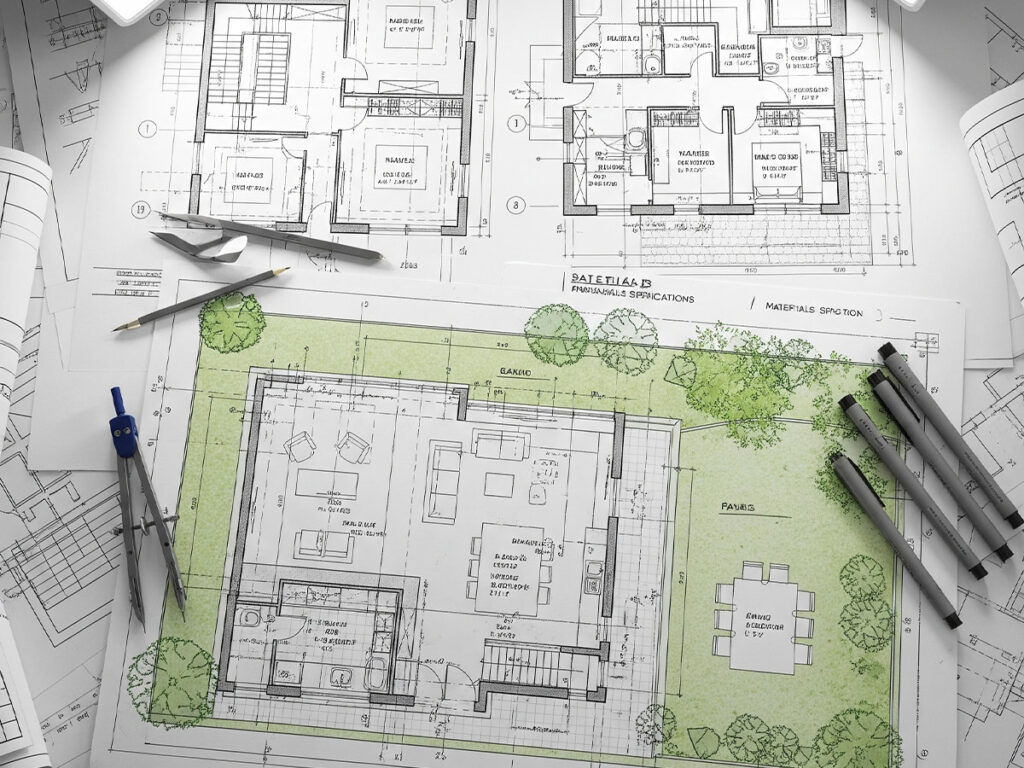Architect in Raipur working on blueprints